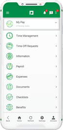 Mobile phone screen of employee self-service app
